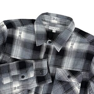 Frye & Co Mens M Plaid Black White Gray Button Down Shirt‎ Long Sleeve